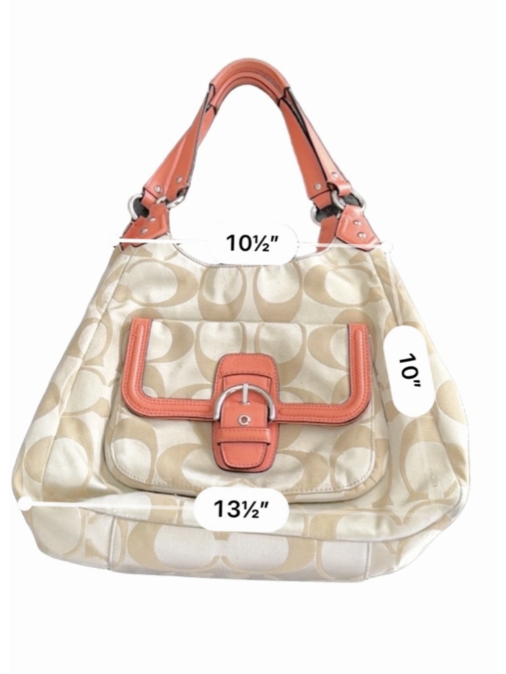 Coach Campbell Signature Hobo Bag - Light Khaki/Coral - Picture 6 of 10